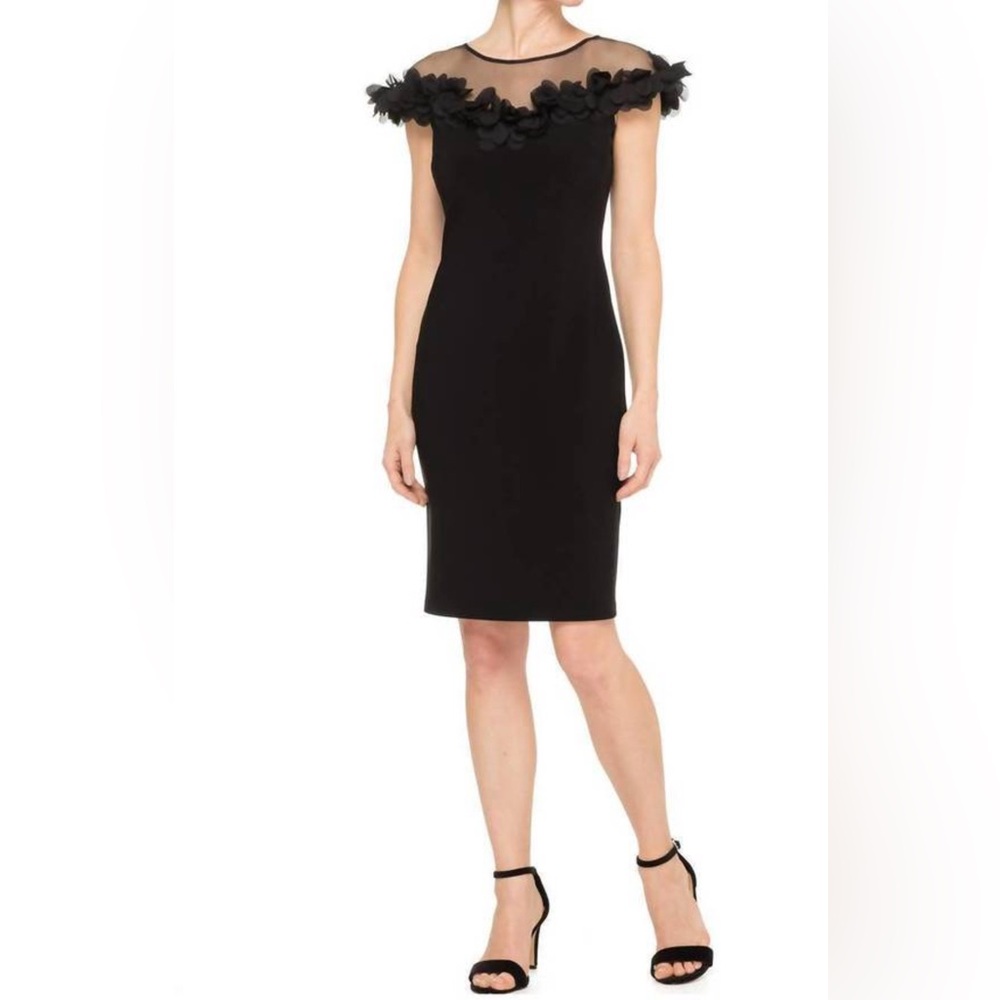 Joseph Ribkoff  Elegant Black Dress with Floral Details Size 4

Made in Canada